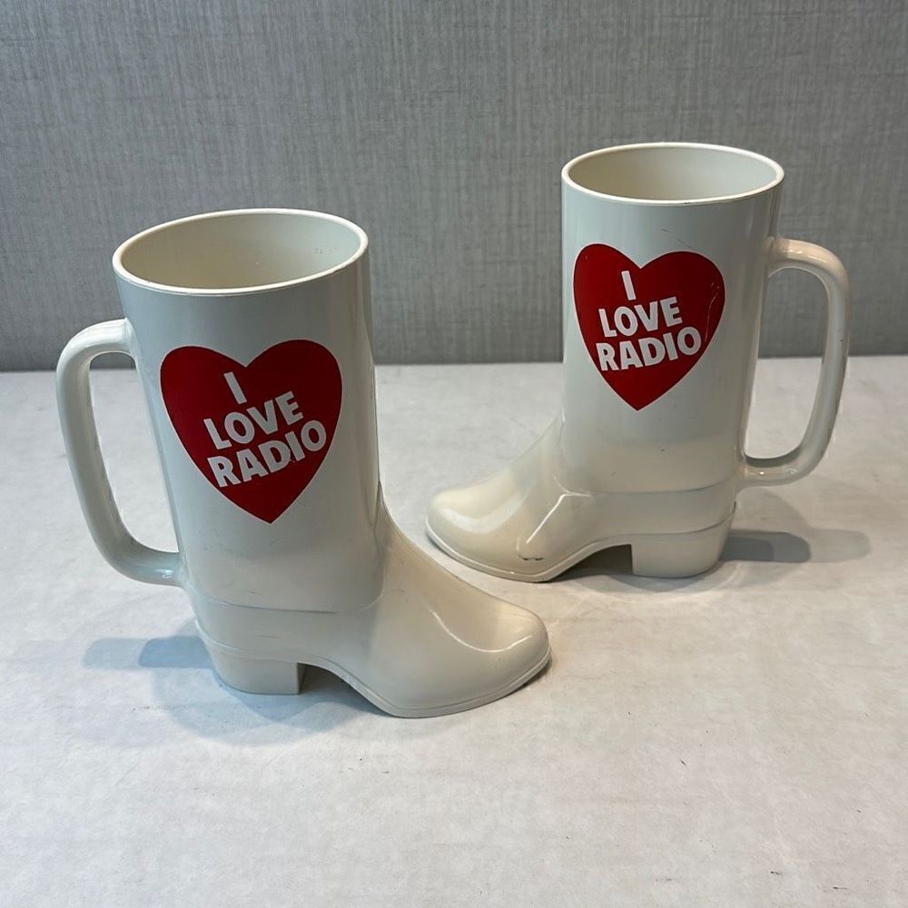 Vtg I Love Radio Boot Glasses Cups Plastic Mug